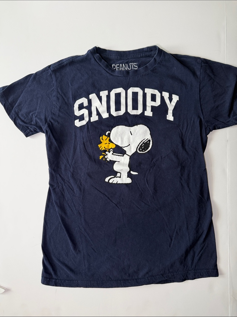 Peanuts Navy Blue tee shirt with Snoopy & Woodstock Graphic 1968 VGUC sz small